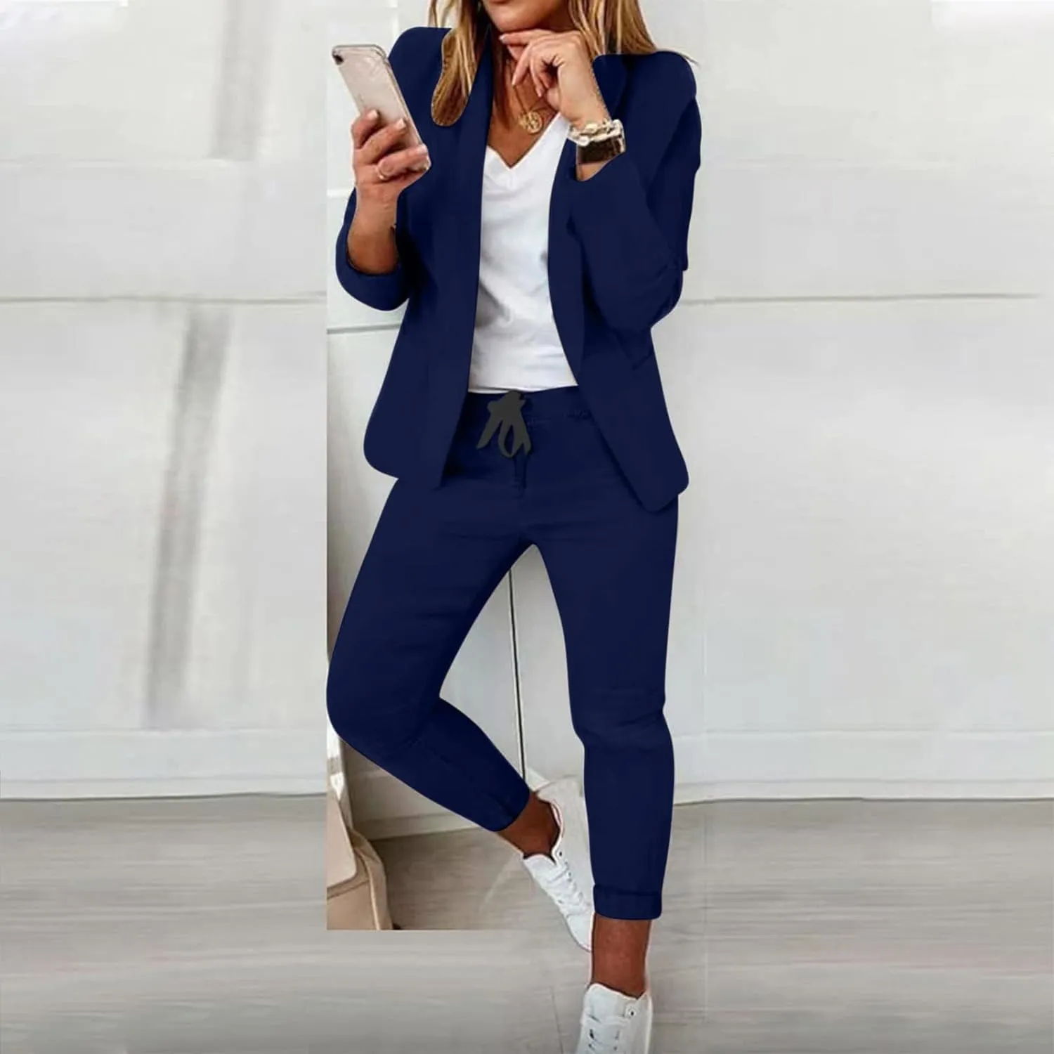 Pants Suits for Women 2 Piece Set Business Casual Outfits Blazer Work Office Jackets and Pencil Pants Dressy Suit