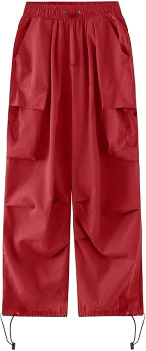 Parachute Pants for Women, Y2k Cargo Pants Women Baggy Drawstring High Rise Straight Leg Baggy Pants Jogger Sweatpants