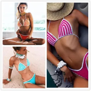 Paradise Perfection Häkel-Triangel-Bikini-Set in Blau