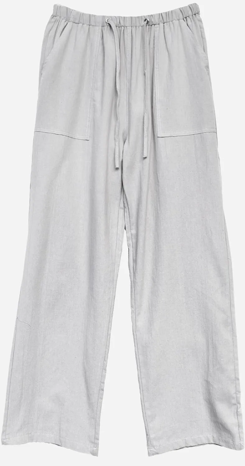 perdontoo Mens Casual Cotton Linen Pants Elastic Waist Drawstring Straight Summer Beach Pants