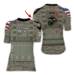 Personalized USA Marine Corp Veteran Women's Short Sleeve Rash Guard