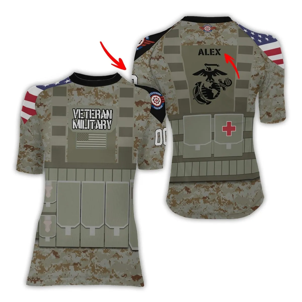 Personalized USA Marine Corp Veteran Women's Short Sleeve Rash Guard
