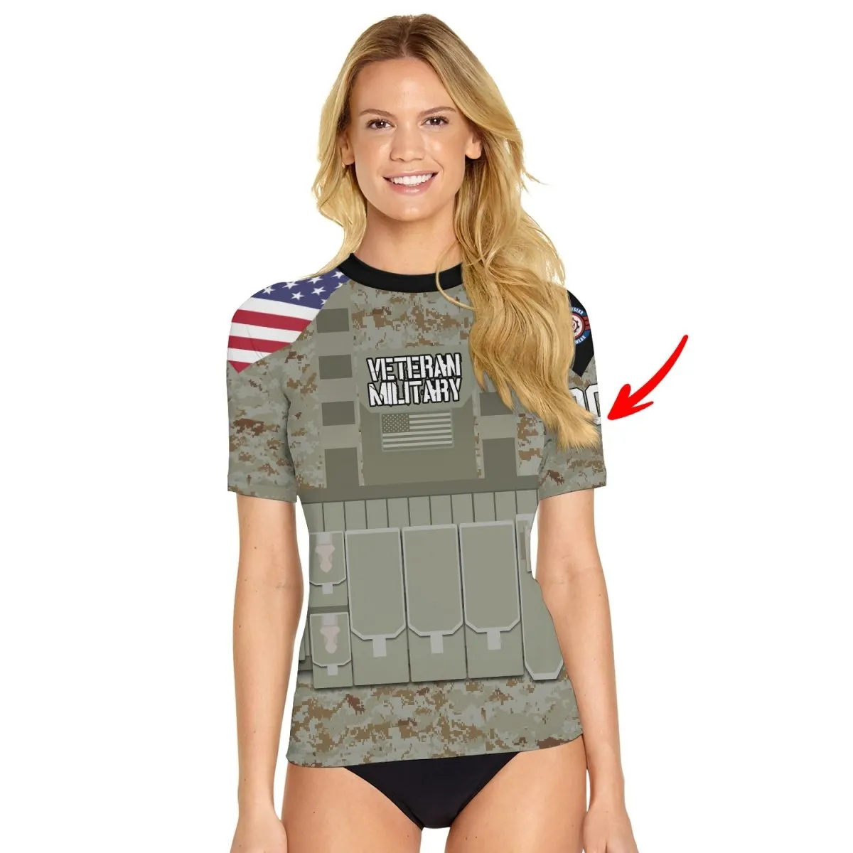 Personalized USA Marine Corp Veteran Women's Short Sleeve Rash Guard