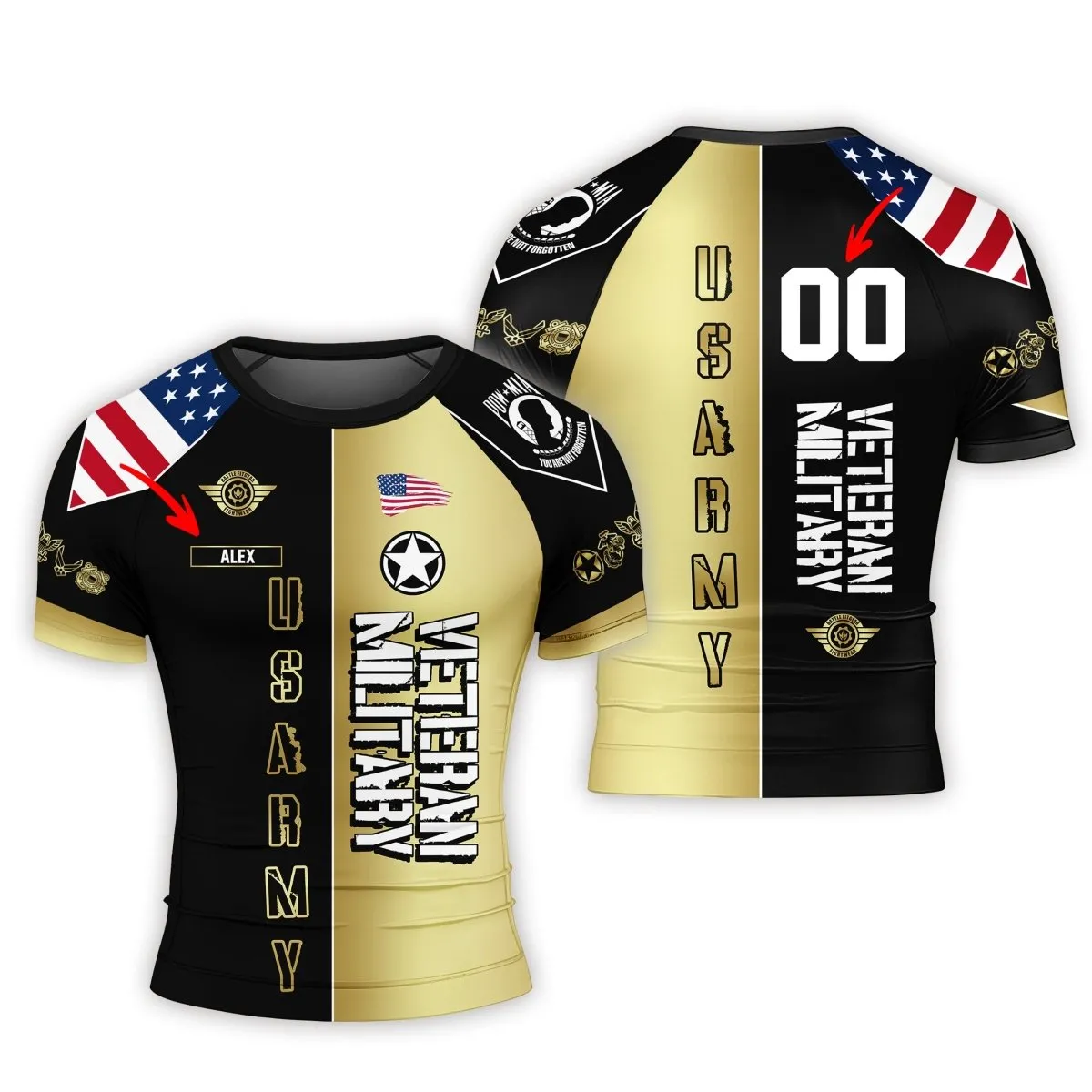 Personalized Veteran Army Football Men's Short Sleeve Rash Guard
