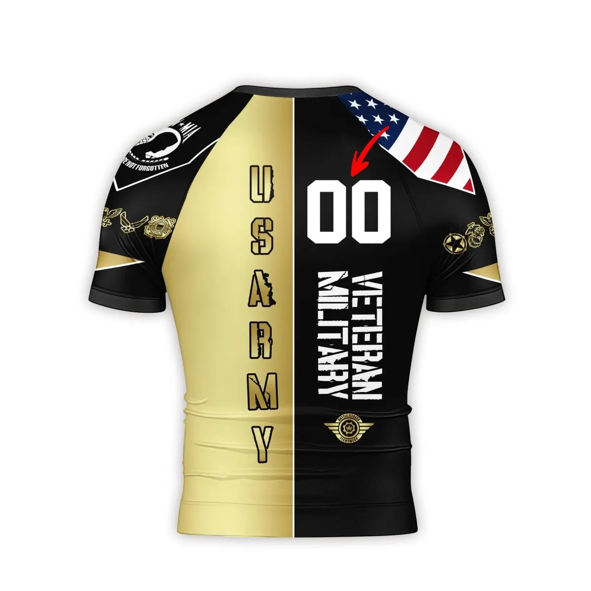 Personalized Veteran Army Football Men's Short Sleeve Rash Guard