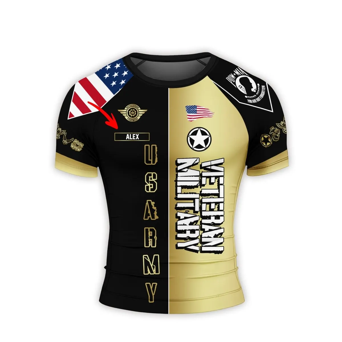 Personalized Veteran Army Football Men's Short Sleeve Rash Guard