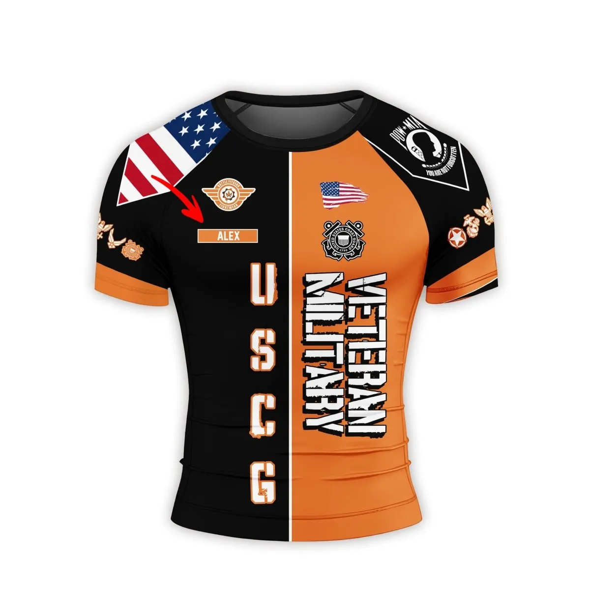 Personalized Veteran USCG Football Men's Short Sleeve Rash Guard