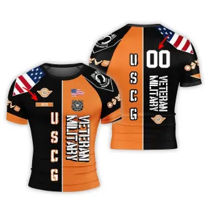 Personalized Veteran USCG Football Men's Short Sleeve Rash Guard