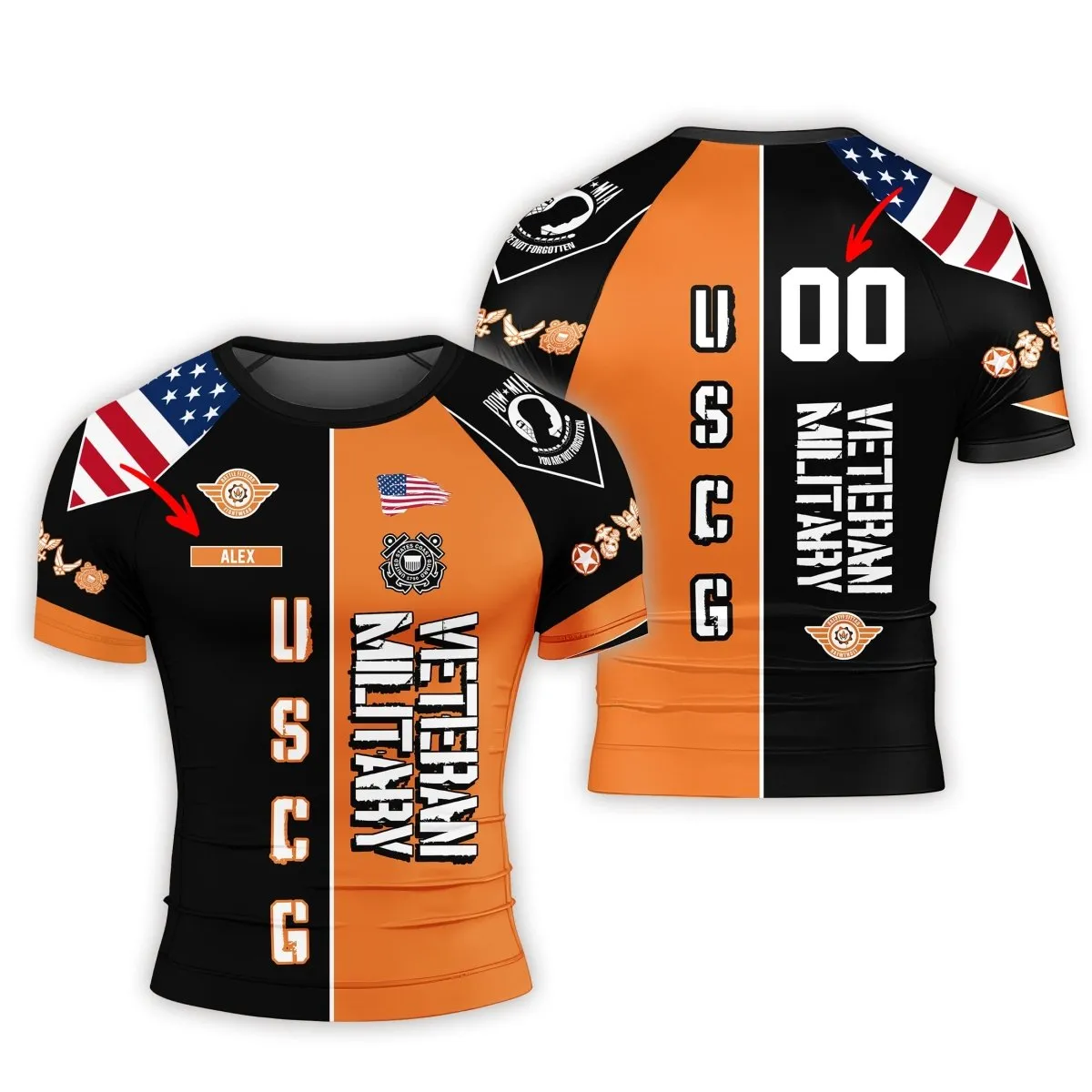 Personalized Veteran USCG Football Men's Short Sleeve Rash Guard