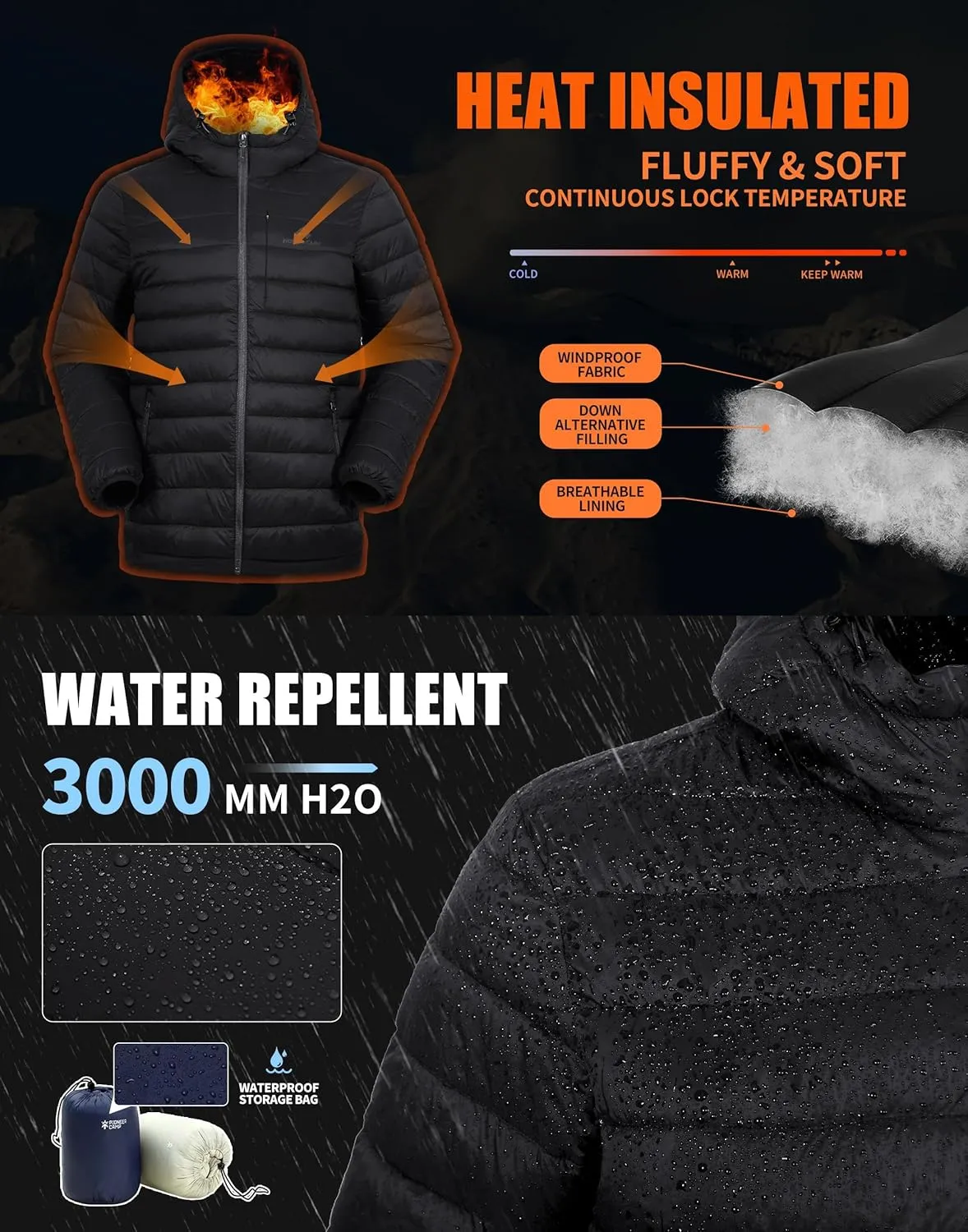 Pioneer Camp Men's Lightweight Packable Puffer Jacket with Hood Warm Puffy Winter Jacket Coat Insulated for Ski Hiking Travel