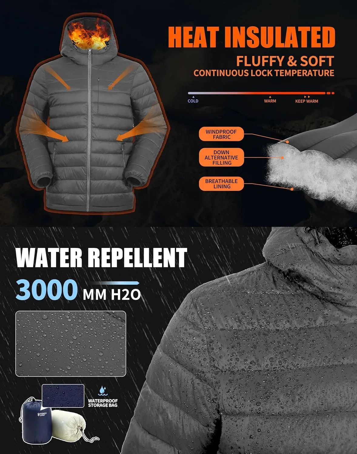 Pioneer Camp Men's Lightweight Packable Puffer Jacket with Hood Warm Puffy Winter Jacket Coat Insulated for Ski Hiking Travel