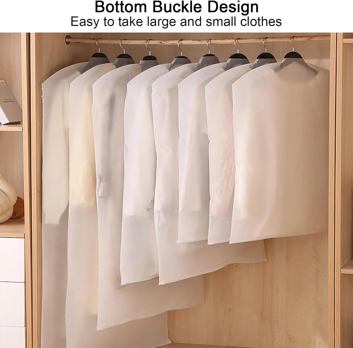 Plastic Clothes Covers, Garment Bag, Bottom Slider Opening, Independent Hanging, Suitable for Shirts, Jackets, Dresses(60x80cm x31in)