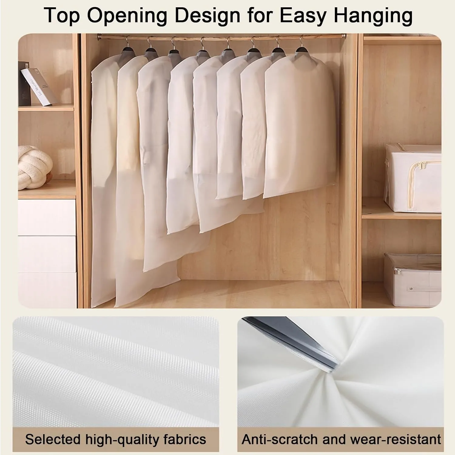 Plastic Clothes Covers, Garment Bag, Bottom Slider Opening, Independent Hanging, Suitable for Shirts, Jackets, Dresses(60x80cm x31in)
