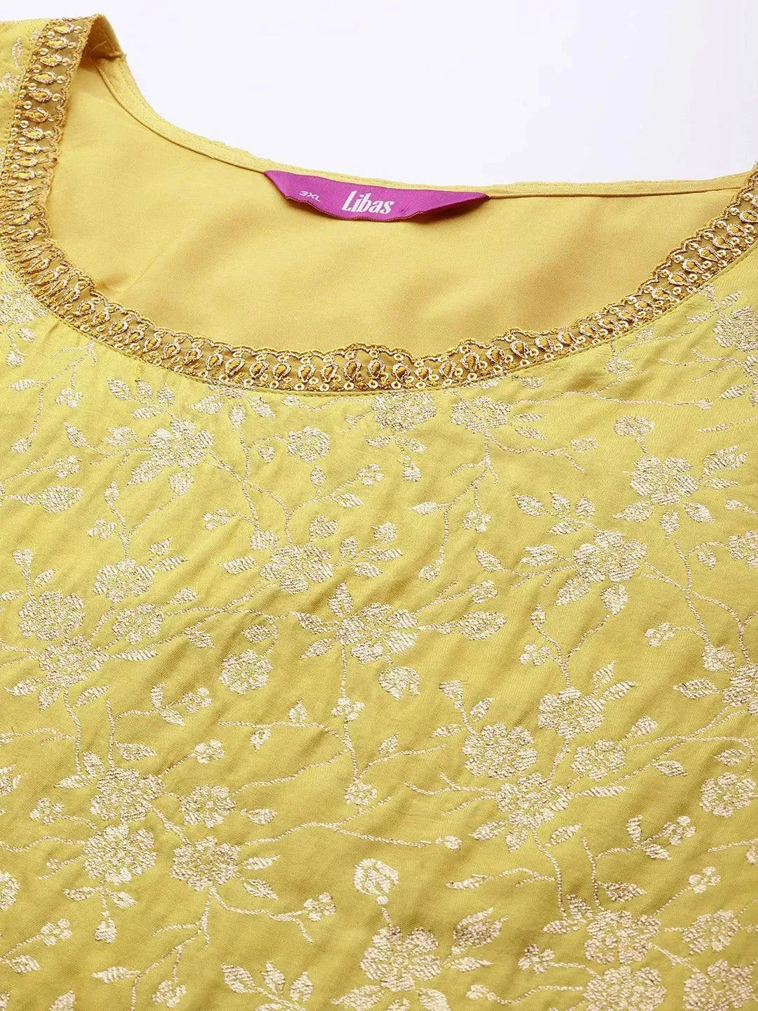 Plus Size Yellow Woven Design Silk Blend Straight Kurta With Palazzos & Dupatta