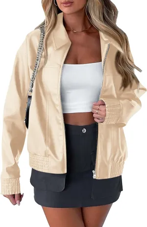 PRETTYGARDEN Women's Faux Leather Jackets 2025 Spring Bomber Jacket Zip Up Motorcycle Coats Long Sleeve Winter Clothes