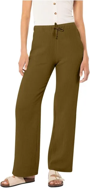 PTOLOCIF Cotton Linen Pants for Women Elastic Waist Wide Leg Palazzo Pants Summer Drawstring Casual Loose Yoga Trousers