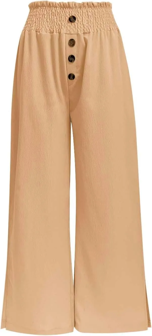 PTOLOCIF Petite Linen Pants for Women Lightweight Summer Relax Fit Pants Elastic Waist Plus Size Lounge Long Trousers
