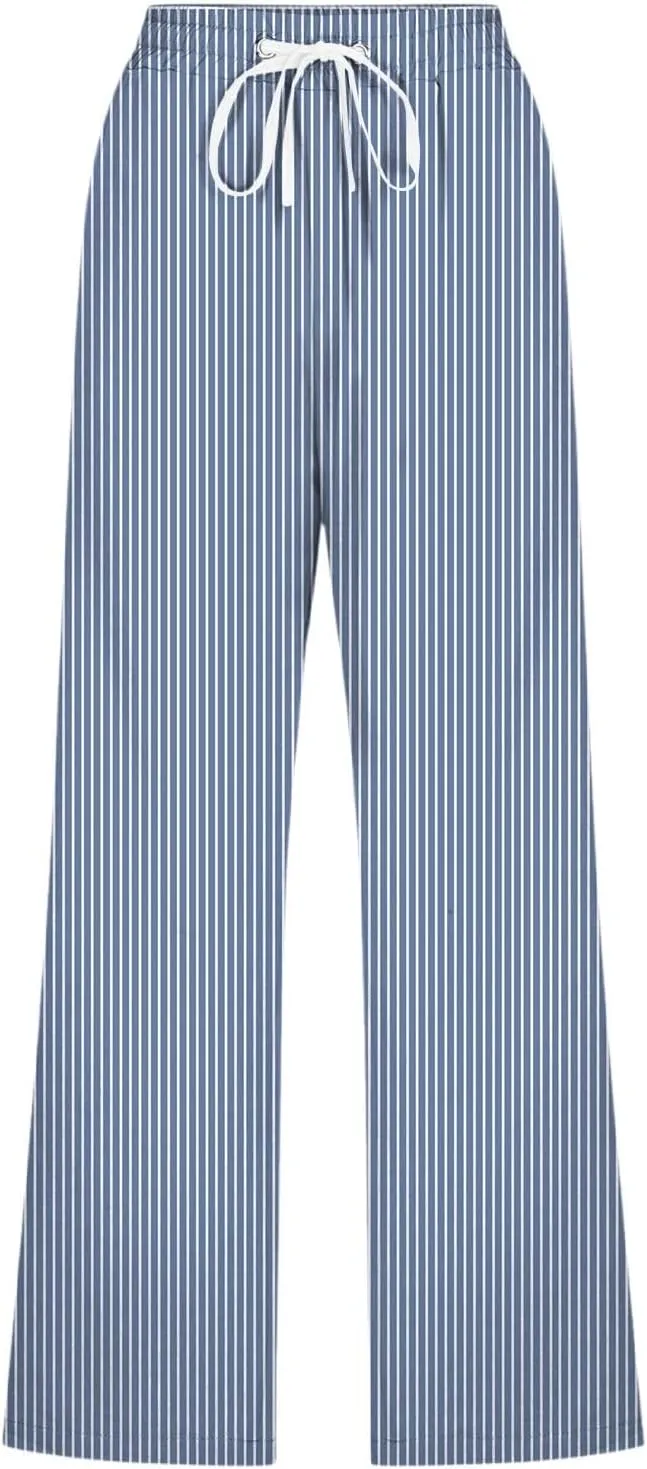 PTOLOCIF Womens Cotton Linen Pants Drawstring Back Elastic Waist Pants High Waist Casual Lounge Trousers with Pockets