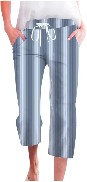 PTOLOCIF Womens Cotton Linen Pants Drawstring Back Elastic Waist Pants High Waist Casual Lounge Trousers with Pockets