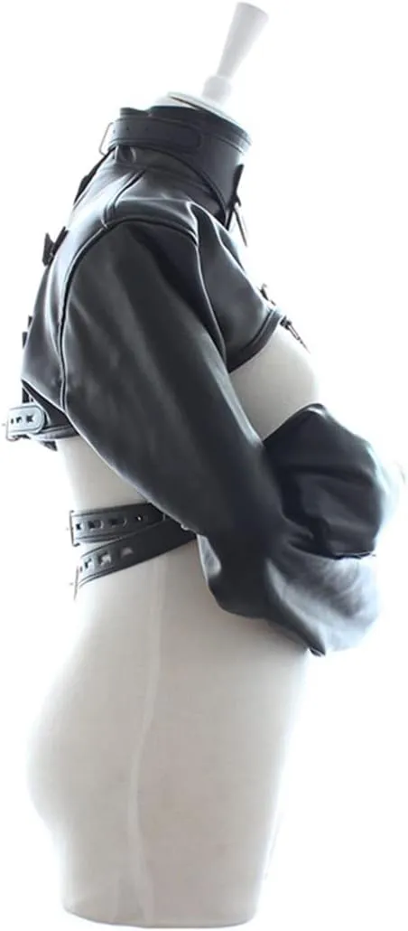 PU Leather Straight Jacket Sports Armor, Adjustable Novelty Fancy Costume Performance Jackets, Hand Cross Arm Guard Sleeve