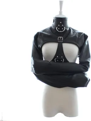 PU Leather Straight Jacket Sports Armor, Adjustable Novelty Fancy Costume Performance Jackets, Hand Cross Arm Guard Sleeve