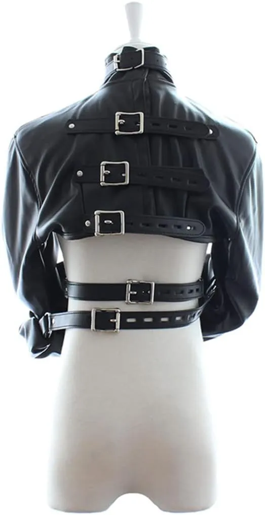 PU Leather Straight Jacket Sports Armor, Adjustable Novelty Fancy Costume Performance Jackets, Hand Cross Arm Guard Sleeve
