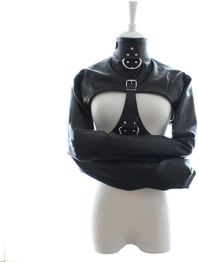PU Leather Straight Jacket Sports Armor, Adjustable Novelty Fancy Costume Performance Jackets, Hand Cross Arm Guard Sleeve