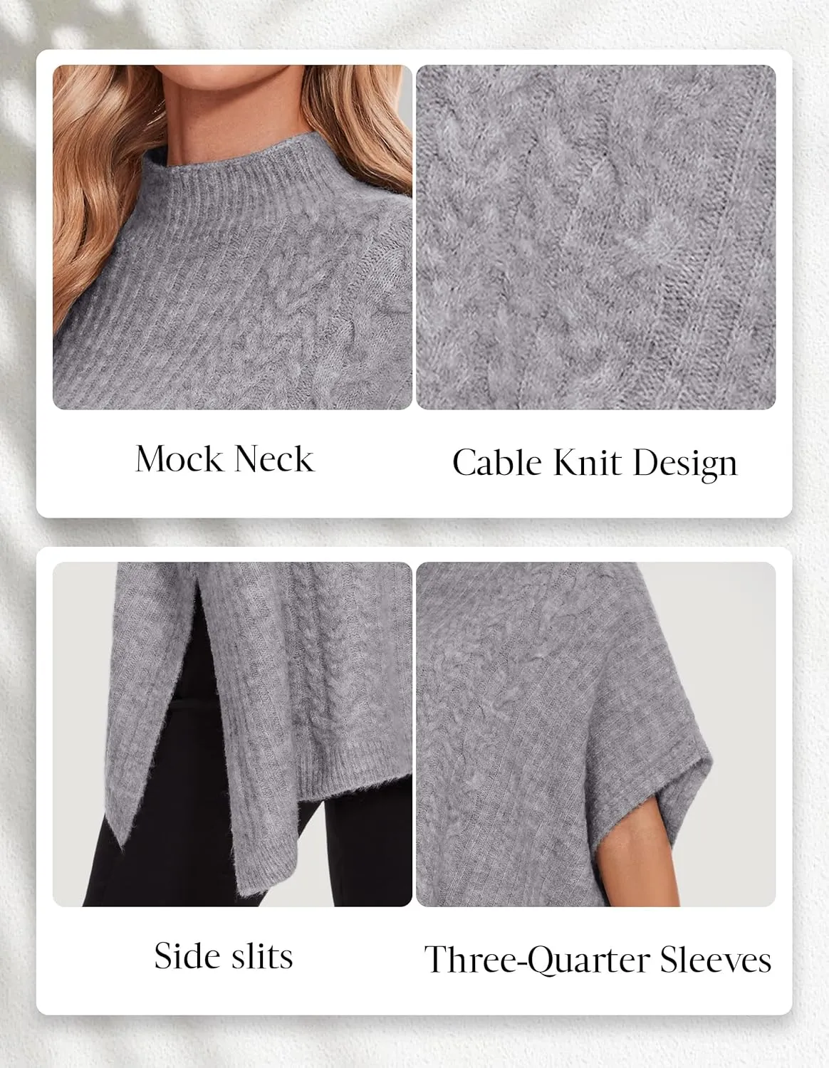 PULI Womens Cable Knit Mock Neck Poncho Sweater Chunky Warm Shawls Sleeveless Pullover Cloak for Fall Winter