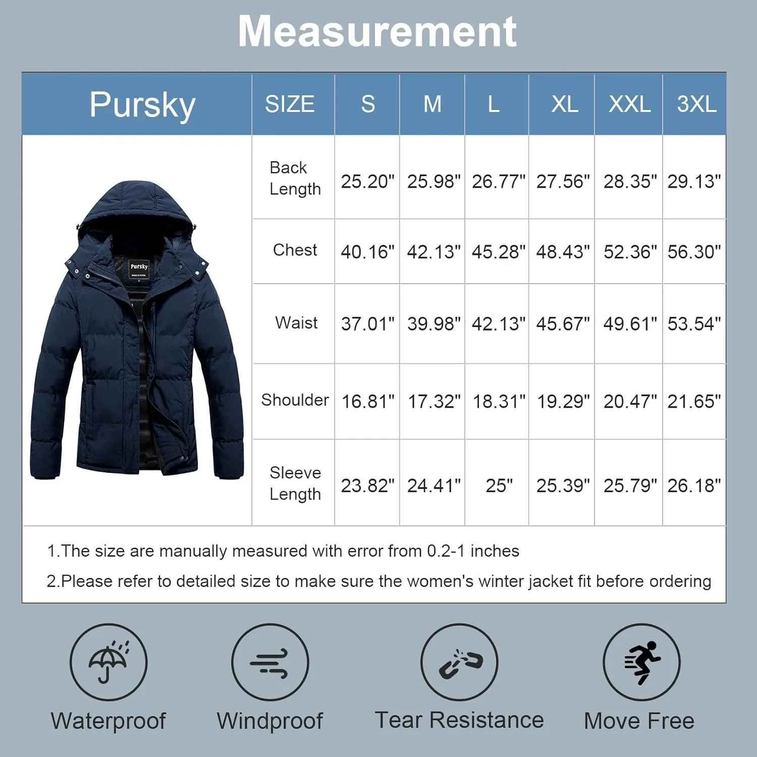 Pursky Women's Warm Winter Thicken Coat Waterproof Cropped Jackets Parka With Removable Hood