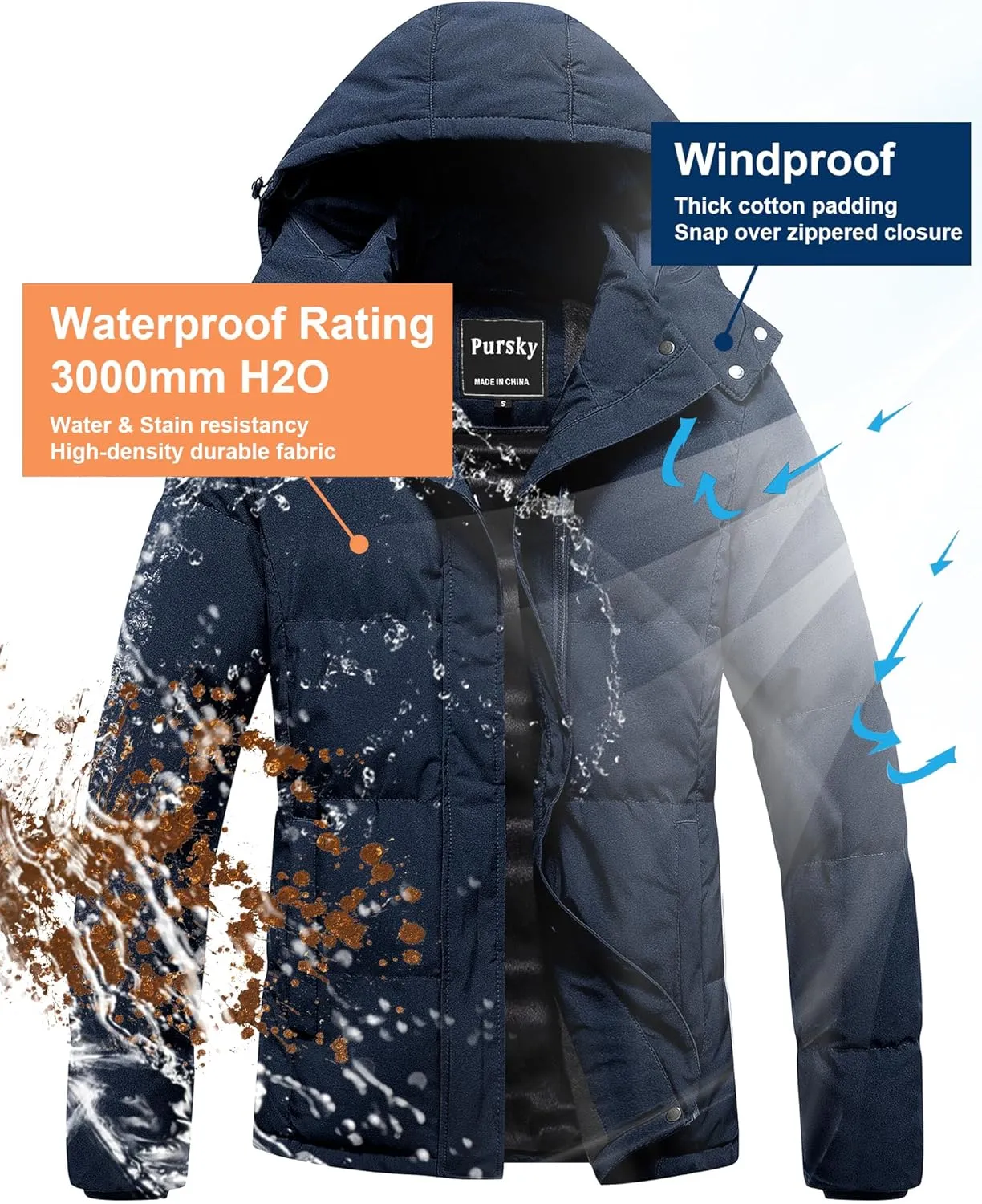Pursky Women's Warm Winter Thicken Coat Waterproof Cropped Jackets Parka With Removable Hood