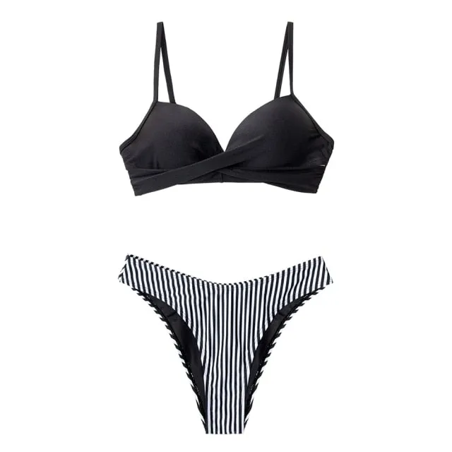 Push Up Floral Wrap Bikini Sets