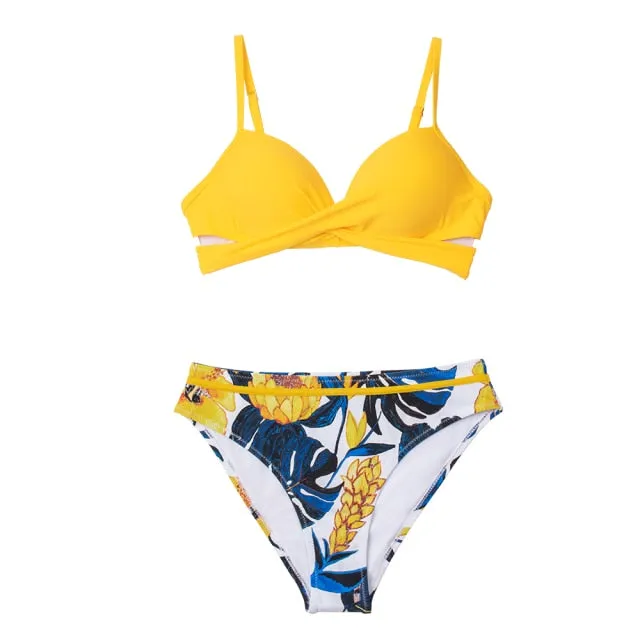 Push Up Floral Wrap Bikini Sets
