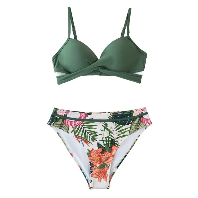 Push Up Floral Wrap Bikini Sets