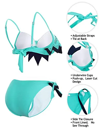 Push Up Underwire Bikini Sets Sexy Bathing Suits For Teen Girls-Aqua