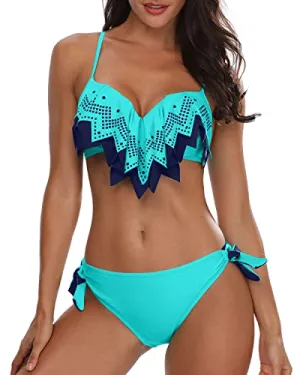Push Up Underwire Bikini Sets Sexy Bathing Suits For Teen Girls-Aqua
