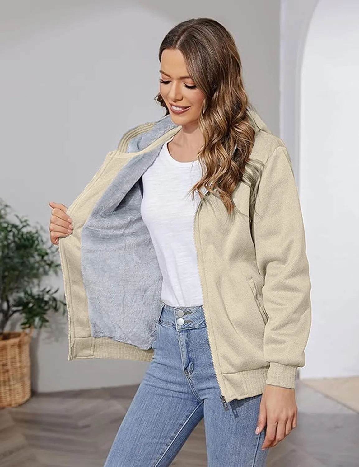 PUWEI Women's Winter Warm Fleece Jackets Thick Sherpa Lined Zip up Hoodies Heavyweight Sweatshirt Coat