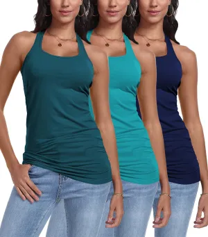 Racerback Tank Tops for Women Cotton Long Camisoles Gym Workout Undershirt Yoga 3 Packs