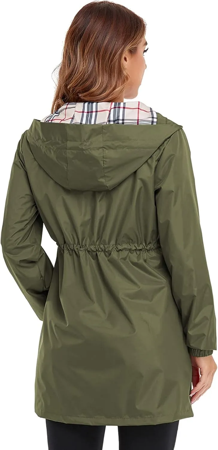 Rain Coat for Women Waterproof with Hood Lightweight Women's Rain Jacket Outdoor Trench Windbreaker Long Raincoats