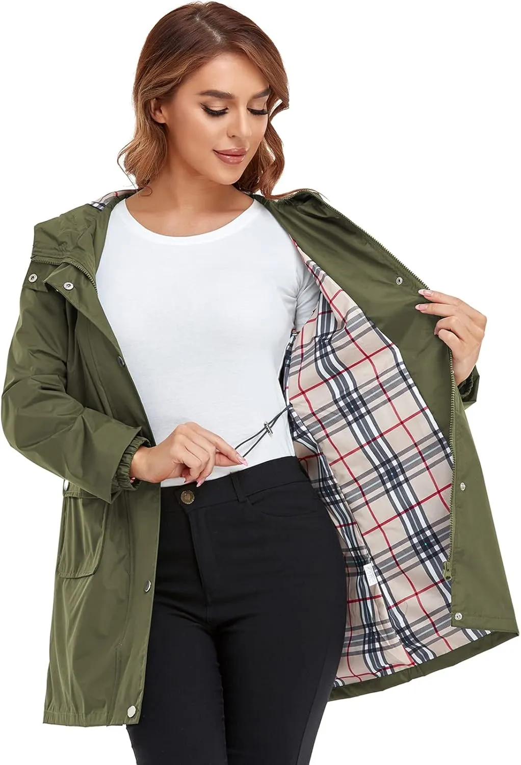 Rain Coat for Women Waterproof with Hood Lightweight Women's Rain Jacket Outdoor Trench Windbreaker Long Raincoats