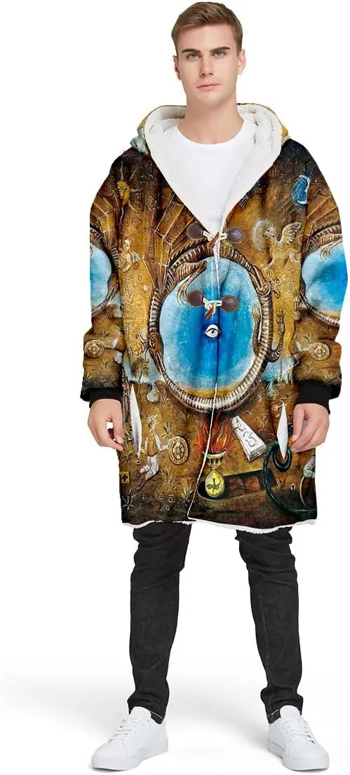 Raven Viking Tattoo Symbol 3D Printed Thick Warm Hooded Cloak Men Overcoat Windproof Fleece Jacket