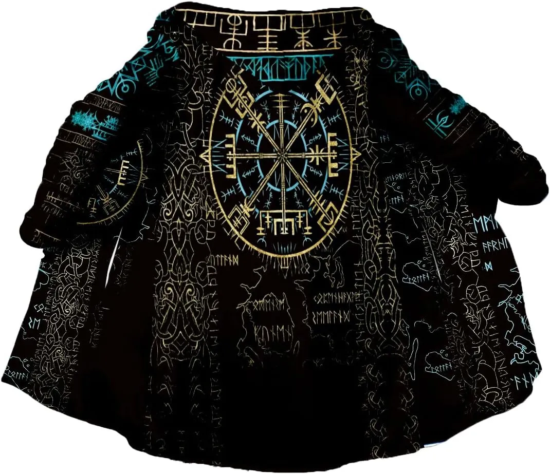 Raven Viking Tattoo Symbol 3D Printed Thick Warm Hooded Cloak Men Overcoat Windproof Fleece Jacket