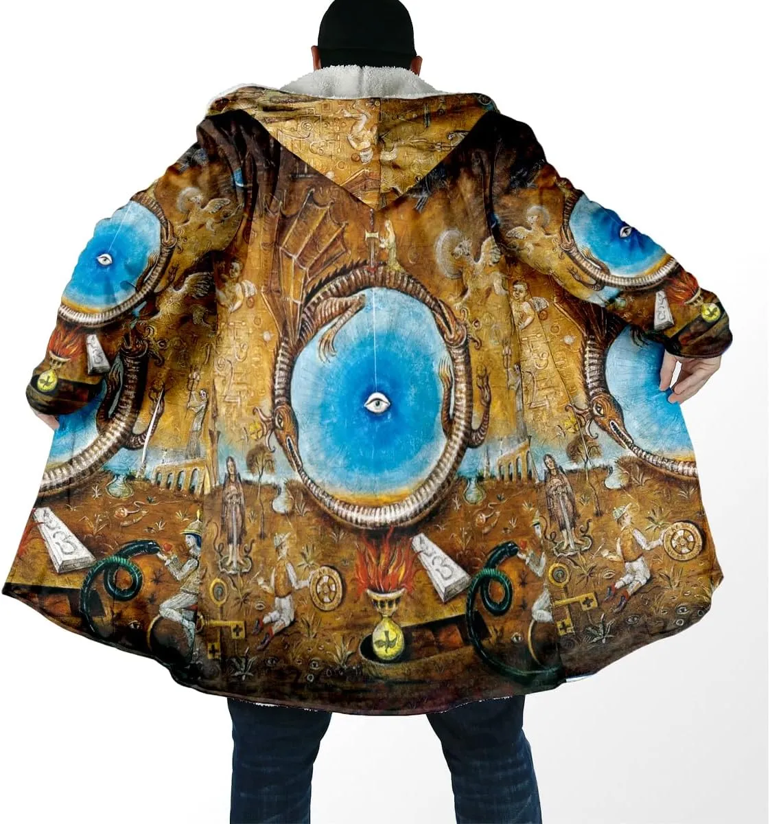 Raven Viking Tattoo Symbol 3D Printed Thick Warm Hooded Cloak Men Overcoat Windproof Fleece Jacket