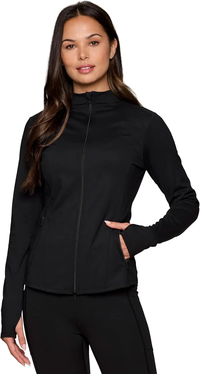 RBX Active Running Jacket for Women, Lightweight Zip Up Mock Neck Yoga Jacket With Zipper Pockets