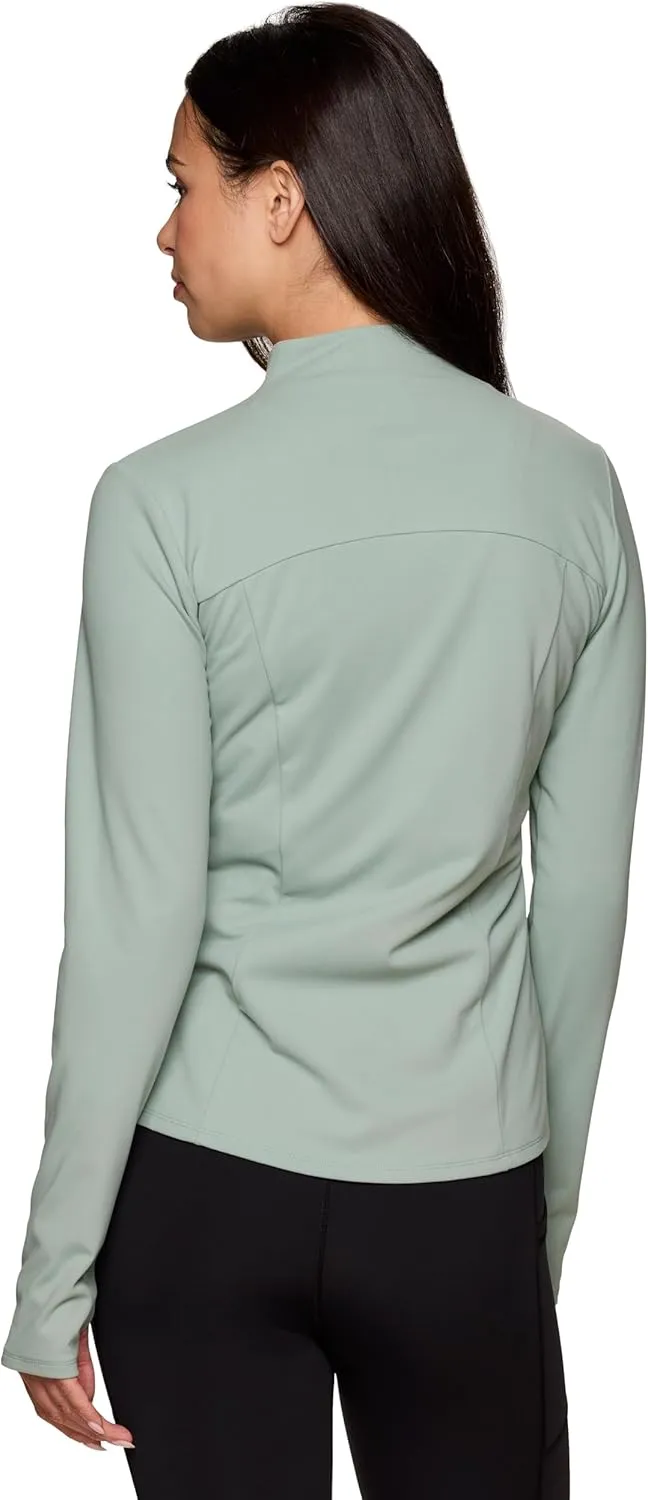 RBX Active Running Jacket for Women, Lightweight Zip Up Mock Neck Yoga Jacket With Zipper Pockets