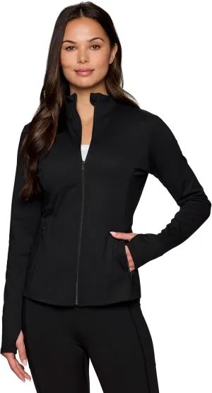 RBX Active Running Jacket for Women, Lightweight Zip Up Mock Neck Yoga Jacket With Zipper Pockets