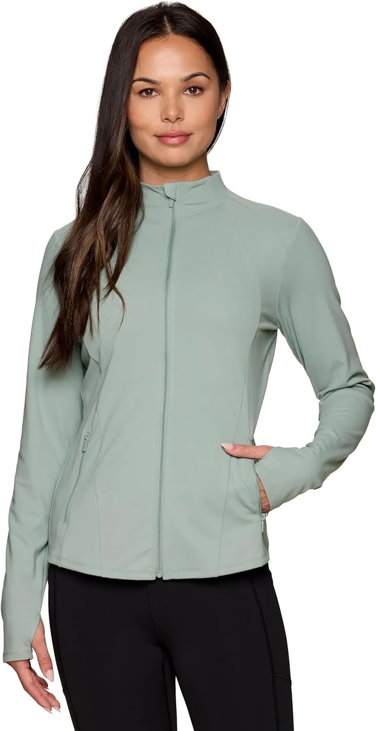 RBX Active Running Jacket for Women, Lightweight Zip Up Mock Neck Yoga Jacket With Zipper Pockets