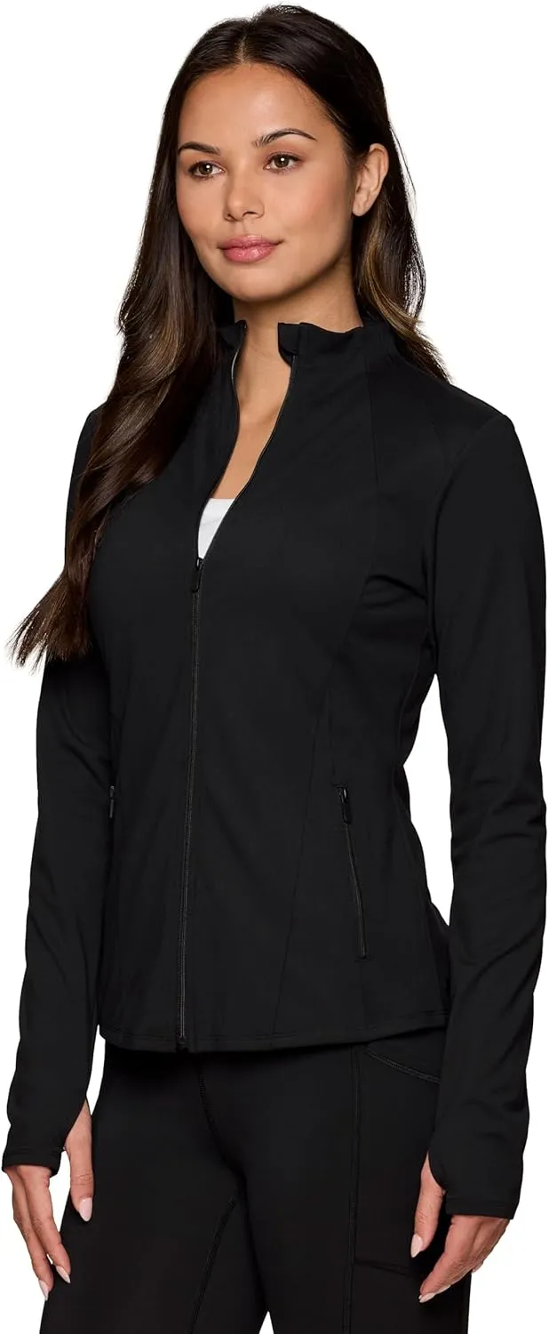 RBX Active Running Jacket for Women, Lightweight Zip Up Mock Neck Yoga Jacket With Zipper Pockets