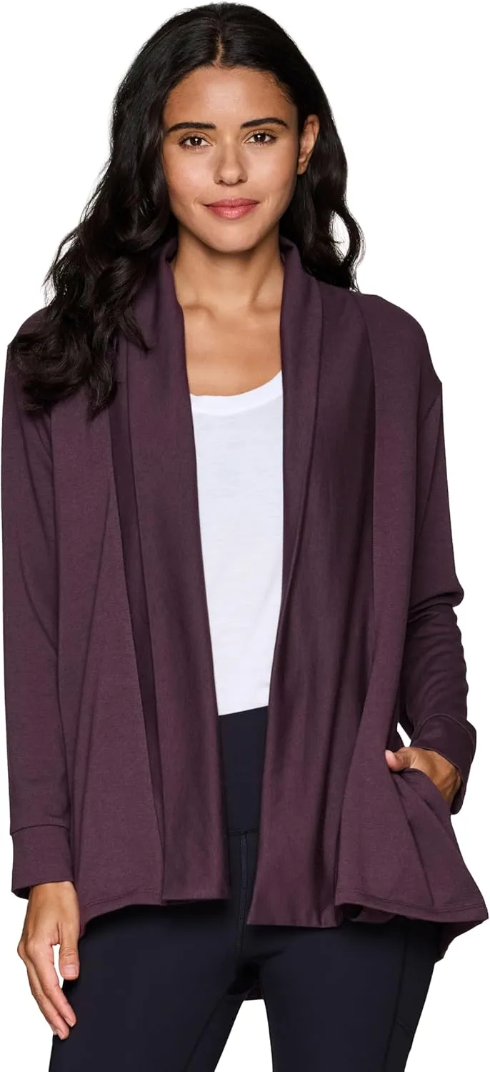 RBX Active Women's Cardigan with Pockets, Lightweight French Terry Open Cardigan Sweater for Yoga, Everyday, with Plus Sizes