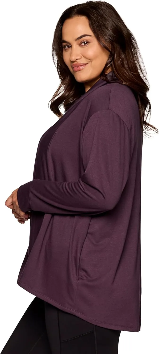 RBX Active Women's Cardigan with Pockets, Lightweight French Terry Open Cardigan Sweater for Yoga, Everyday, with Plus Sizes
