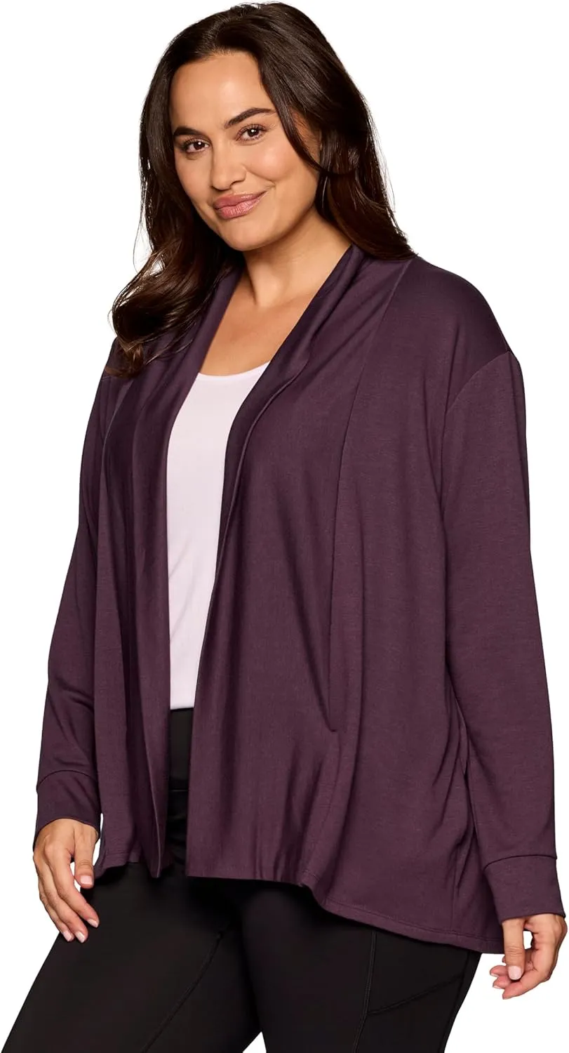 RBX Active Women's Cardigan with Pockets, Lightweight French Terry Open Cardigan Sweater for Yoga, Everyday, with Plus Sizes